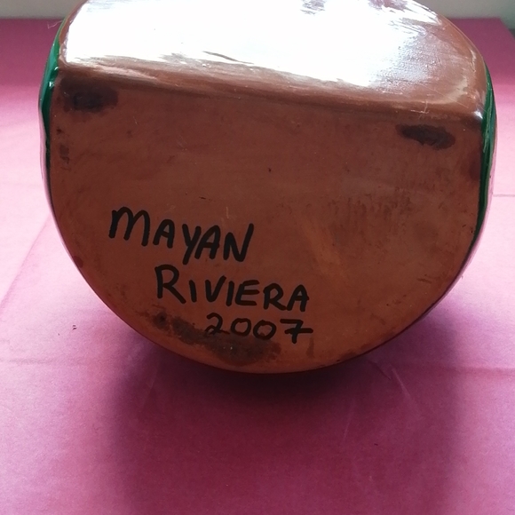 Vintage 2007 pottery vase decor, Mexican folk art, turquoise, pink, yellow - Picture 6 of 7